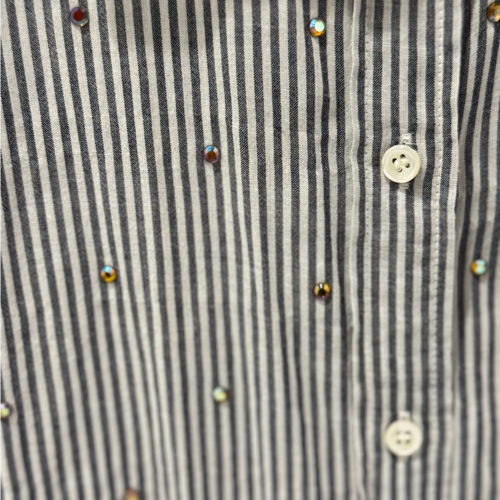 JCrew perfect shirt striped buttondown with crystal embellishments